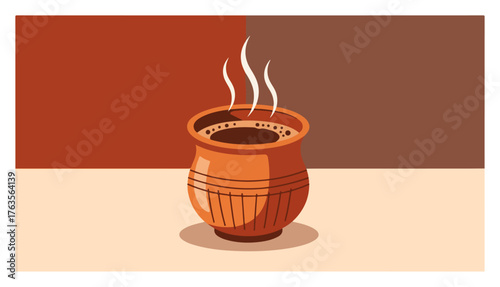 Hot Chai in Clay Kulhad Cup – Traditional Indian Tea Vector Illustration