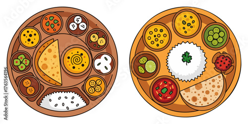 Indian Thali Platter Top View – Traditional Mixed Meal with Curry