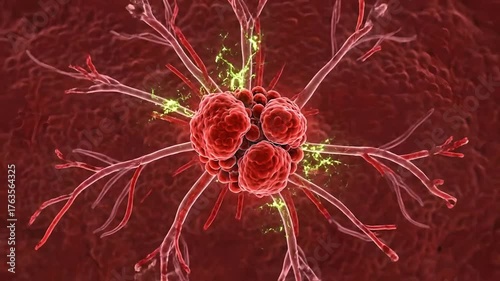 Microscopic Cancer Cell Growth & Angiogenesis 3D Animation