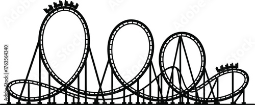 Extreme Roller Coaster Ride Black Silhouette Icon Vector Thrill Amusement Park Entertainment Logo Element