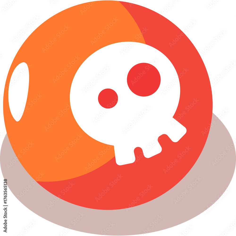 Fototapeta premium Orange and Red Sphere With White Skull Icon and Soft Shadow on Transparent Background