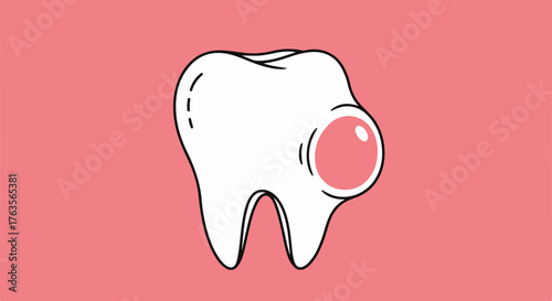 Dental problem illustration depicts dental health concerns and dental pain. Dental problem includes enamel decay and painful inflammation, causing concern about teeth health.