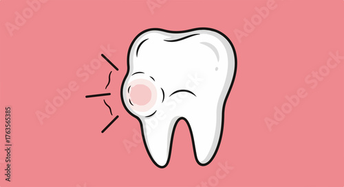 Sore tooth illustration shows unhealthy enamel and painful gums, depicting toothache and dental problems. Sore tooth indicates need for treatment, sensitive to touch.