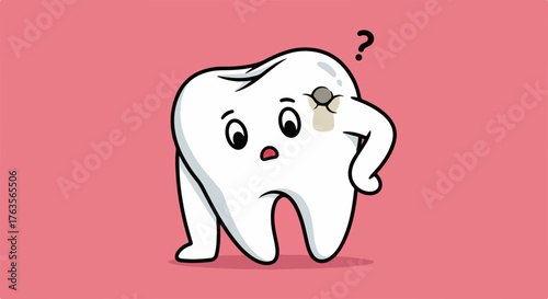 Cartoon tooth with cavity, a dental dilemma illustrated in this health concept. Cartoon tooth displaying a cavity, creating awareness about dental hygiene with an educational approach.