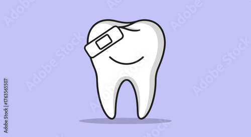 Tooth care is important, featuring healthy tooth with bandage. Tooth care for your dental health and hygiene, prevention against disease and pain. Emphasizing tooth care for bright, healthy smiles.