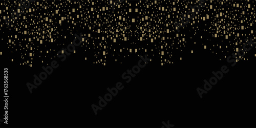 Abstract luxury banner with golden glittering dots on black background. Sparkling glitter bottom border, vector frame. Halftone effect. Magical gold dust. Pop art style backdrop.