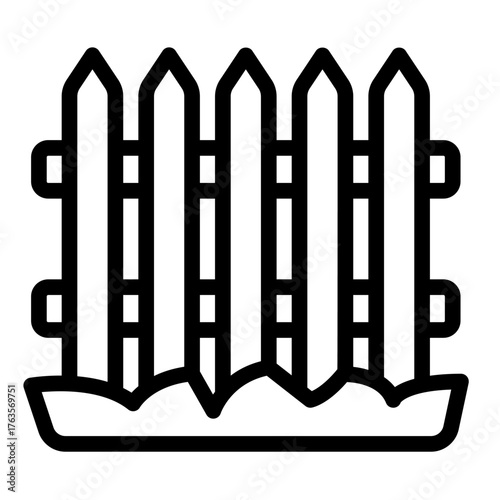 Wooden fence line icon, spring season concept. Vector graphics. Fencing barrier for garden, gardening sign on white background, style icon mobile or web design.