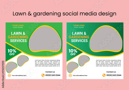 Lawn, garden, or Landscaping maintenance Service Social Media Post design, and Web square Banner Template, Agriculture farm service social media post, or Instagram banner design, web template 