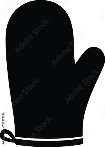 Simple black oven mitt icon kitchen glove silhouette vector graphic for cooking and baking safety symbol