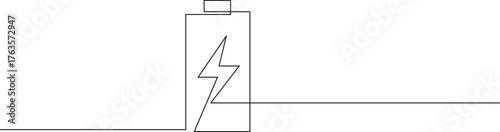 Modern energy solution concept showing a line art battery icon with a lightning bolt charging up, clean sustainable power symbol, minimalist design for eco awareness campaigns