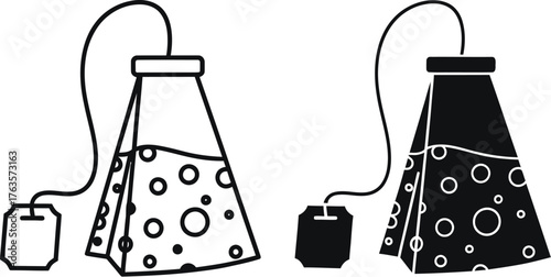 Three tea bags with liquid and bubbles in different styles vector