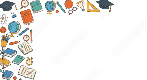 Colorful border design with school supplies and education elements for creati…
