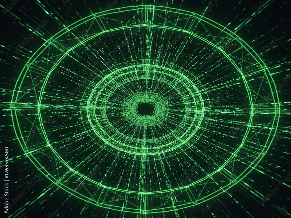 Fototapeta premium 초록색 빛나는 사이버 방사 라인 그래픽