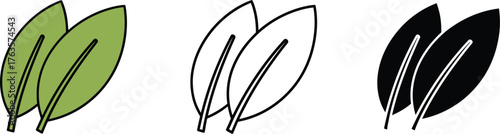 Three versions of two leaves in color outline and solid fill format