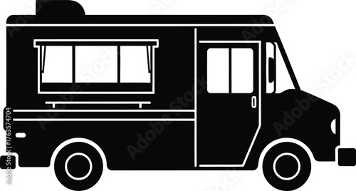 Black Food Truck Icon for Mobile Restaurant Business or Street Food Service Glyph Vector Graphic