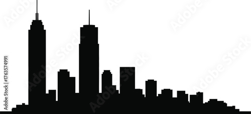 Black silhouette of a city skyline with various building heights