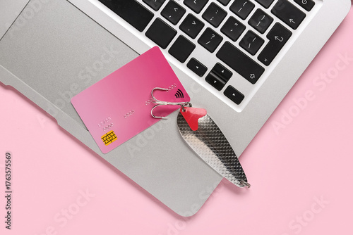 Laptop with credit card and...
