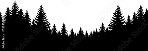 Pine treeline silhouette. This image shows a detailed vector clipart illustration of a pine treeline, showcasing serene natural beauty and evergreen landscapes. Vector clipart illustration design