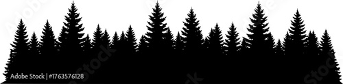 Pine treeline silhouette. This image shows a detailed vector clipart illustration of a pine treeline, showcasing serene natural beauty and evergreen landscapes. Vector clipart illustration design
