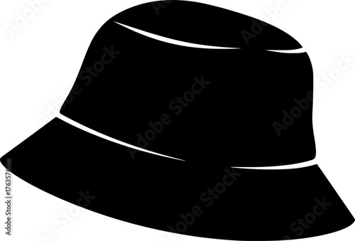 Bucket hat silhouette. This image shows a black silhouette of a bucket hat, also known as a fisherman's hat or boonie hat, ideal for casual use. Vector clipart illustration design