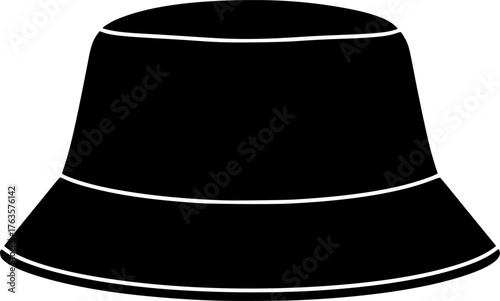 Bucket hat silhouette. This image shows a black silhouette of a bucket hat, also known as a fisherman's hat or boonie hat, ideal for casual use. Vector clipart illustration design