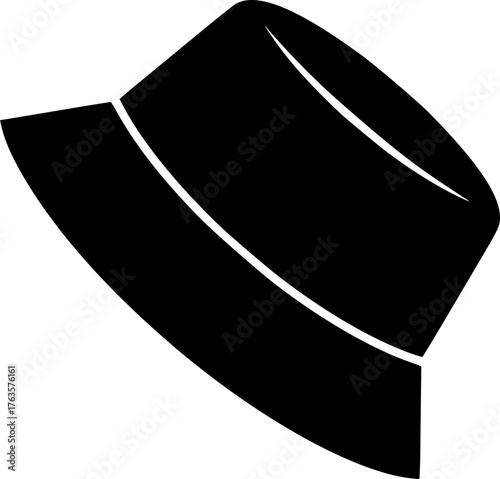 Bucket hat silhouette. This image shows a black silhouette of a bucket hat, also known as a fisherman's hat or boonie hat, ideal for casual use. Vector clipart illustration design