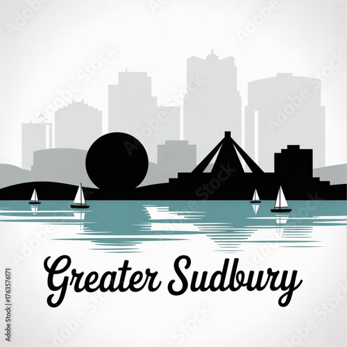 ‎Greater Sudbury Ontario Skyline Silhouette — Northern Mining City Vector Illustration