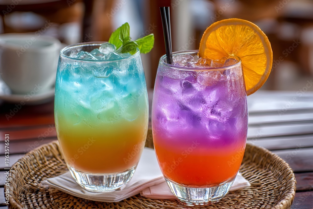 Fototapeta premium Refreshing layered tropical cocktails with vibrant colors