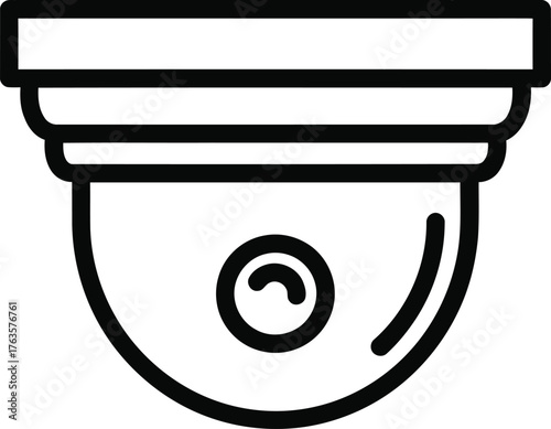 Dome Security Camera CCTV Outline Icon Vector Black and White Minimalist Line Art for Surveillance and Monitoring