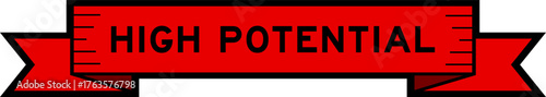 Ribbon label banner with word high potential in red color on white background