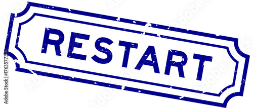 Grunge blue restart word rubber seal stamp on white background