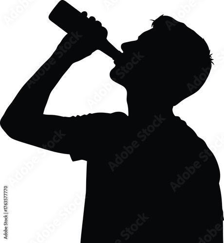 Man Drinking Beer From Bottle Silhouette Vector Illustration Isolated