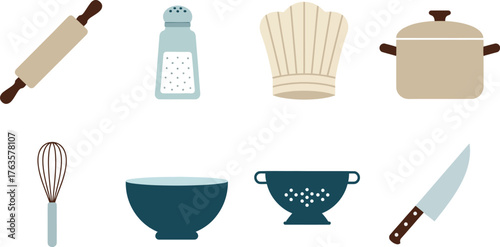 Cooking utensils kitchen tools vector illustration set flat