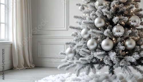 silver Christmas tree in the interior of the room