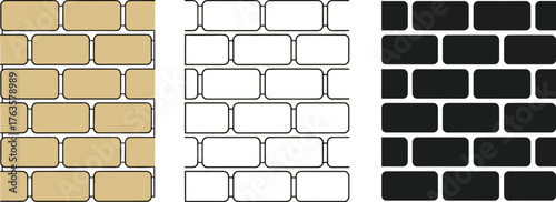 Three brick wall patterns with green tan and black color variations