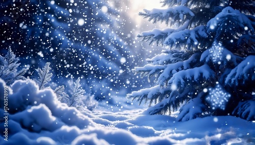 blue christmas background with snow