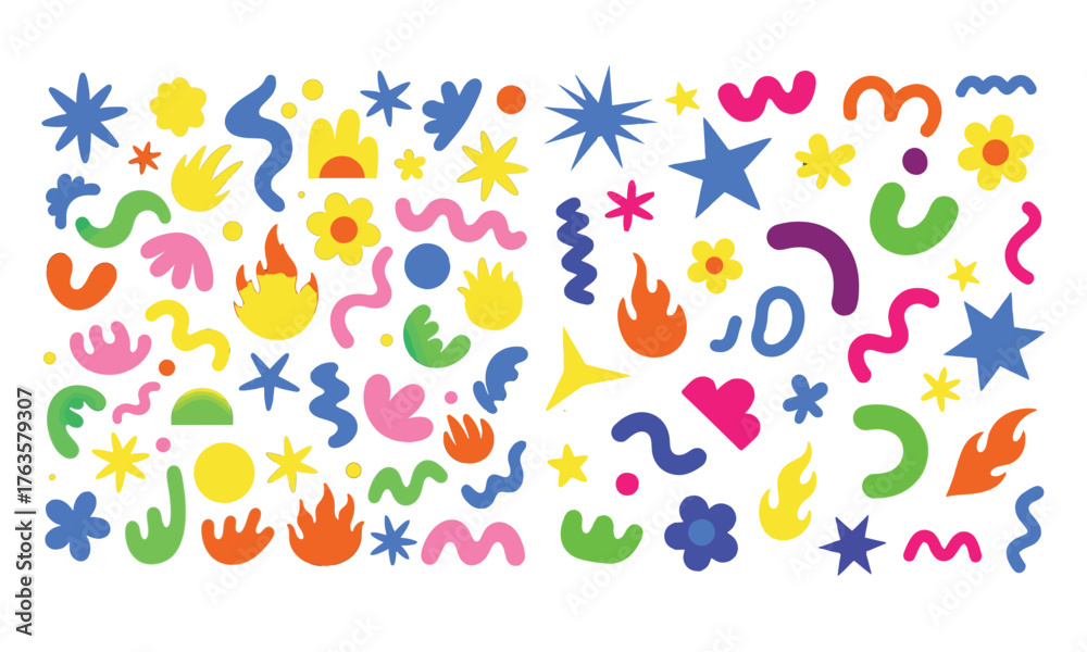 Fototapeta premium Whimsical hand-drawn abstract shapes and figures for playful designs