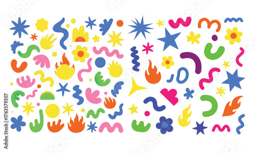 Whimsical hand-drawn abstract shapes and figures for playful designs