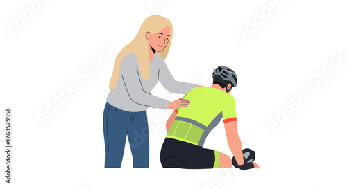 Supportive friend comforting cyclist after ride