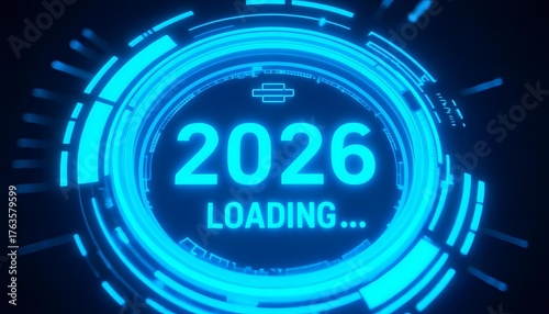 blue neon dial with 2026 loading