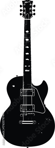 Silhouette of a black electric guitar with white background studio
