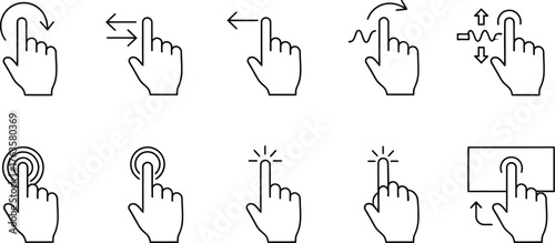Illustration of hand gestures for touch screen interactions on white