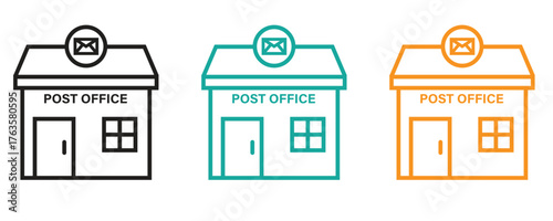 Post office icon vector set, outline style post office icons, linear style trendy post office icons isolated on white background.