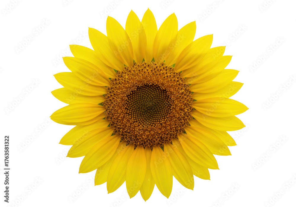 Fototapeta premium Isolated vibrant sunflower with detailed center and bright petals, closeup of a summer flower