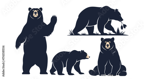 Silhouette Collection of Bears in Various Poses and Activities.
