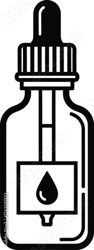 Illustration of a dropper bottle with a drop on the label design