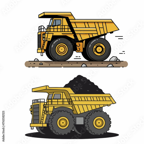 Heavy-duty mining dump trucks for industrial construction and excavation.