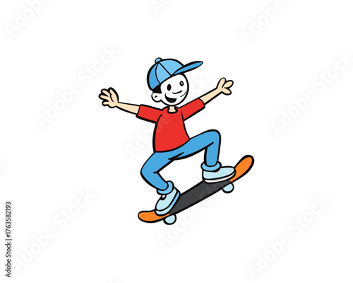 Silhouette of cartoon a skateboarder jumping, vector, dynamic pose isolated on white background