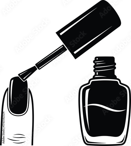 Black and white illustration of nail polish application on finger