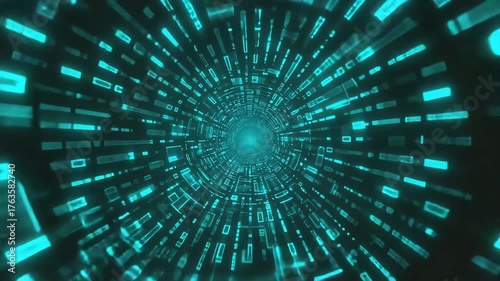 A digital art piece depicting an abstract wave of glowing blue and turquoise particles Streaks of light emanate from the surface, creating a sense of depth and movement Out-of-focus